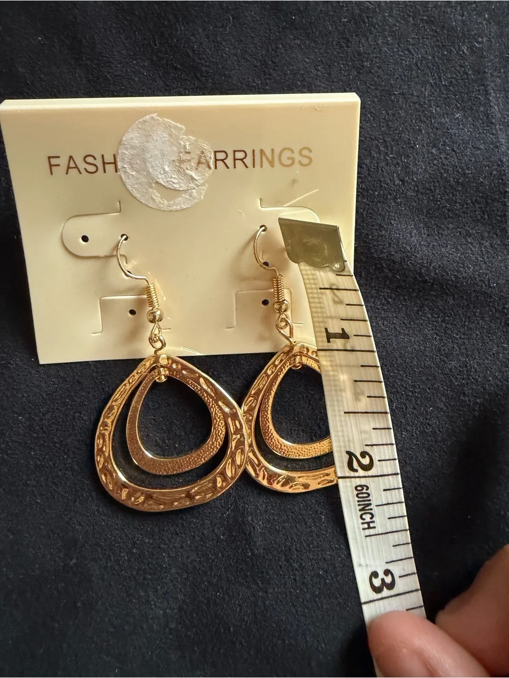 Gold Textured Double Hoop Dangle Earrings 2” Teardrop Lightweight Boho Chic